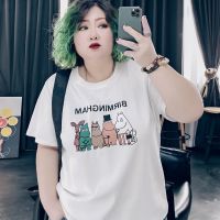 COD SDFGDERGRER 【40-150kg/3Colors/Plus Size】Oversized Women Plus Size T-shirt Round Neck 3/4 Short Sleeves BIg Loose Cute Cartoon Printed Tee Summer Maternity T-shirt Casual Top Fashion Big Size Medium-Long Length T-shirt Dress Pajamas