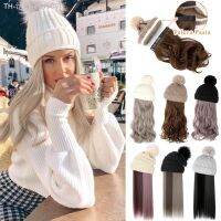 Womens Detachable Knitted Hat Long Hair Warm Fashion Autumn and Winter Must-Have High Temperature Resistant Synthetic Hat Wig [ Hot sell ] ea1voy