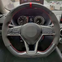 Car Steering Wheel Cover Soft Hand-Stitched Black Carbon Fiber Suede For Nissan Rogue 2017- Nissan Altima 2019-