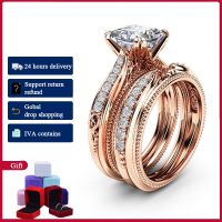 {BUSA Fashion Accessories} HOYON 18K แหวนสไตล์เพชรสีทองคำสีกุหลาบเจ้าหญิงสำหรับผู้หญิง Anillos Mujer Bijoux Femme Bague เครื่องประดับคู่รัก