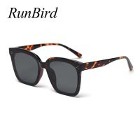 {Paopao glasses}RunBird แว่นตากันแดดผู้ชายสไตล์เกาหลีขนาดใหญ่กรอบ Tr90ทรงสี่เหลี่ยมแว่นกันแดดผู้หญิงสีดำเสือดาว2020ฤดูPaopao glasses Uv400 5470