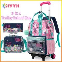 IvyH Lvyh Kids Rolling Backpack for Girls Boys,Trolley Wheeled Backpacks Waterproof Elementary School Bag Travel Outdoor, Kids Unisex, Size: 30, Pink