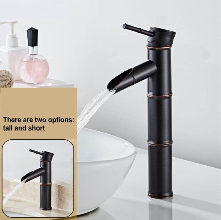 【CW】 black bamboo style bathroom faucet fashion vintage hot and cold