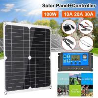 คุณภาพสูง Solar 12v/5v Leads With Controller 30A Yacht RV Solar Car Waterproof Camping Phone Battery Dual for Charger USB Panel 100w Wires Adapters Cells