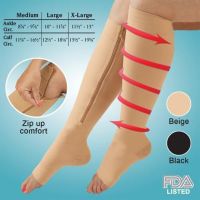 1pair Long Compression Socks Zipper Leg Support Open Toe Knee Stockings