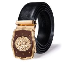 ○  Hi-Tie 2023 New Gold Buckle Mens Belts Leather Ratchet Waist Men Jean Wedding