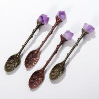 【2023】1PC Natural Quartz Ladorite Teaspoon Blue Feather Cluster Coffee Spoon Energy Crystals Healing Long Handle Bar Spoon Fork