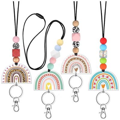 Teacher Lanyards for ID Badges and Keys Cute Beaded Lanyards with Keychain Silicone Beaded Keychain for Women Girls