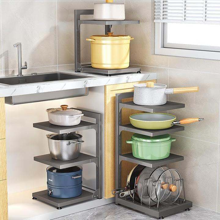 Kitchen Organizer Pan Rack Adjustable Cookware Rack For Countertop