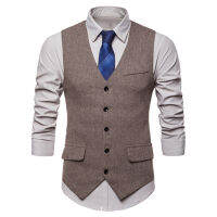 ชาย V คอเดี่ยวหน้าอก Herringbone Gilet สูทธุรกิจ Waistcoat