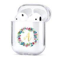 【Fast-selling】 【Popular】 กล่องชาร์จเคสหูฟังตัวอักษรเริ่มต้นดอกไม้สำหรับ AirPods เคสป้องกันโปร่งใสแข็ง