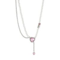 blg Simulated Pearl Aesthetic Necklace Love Heart Pendant Diamonds Clavicle Chain Women Girls Wedding Party Jewelry 【JULY】