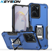 KEYSION กันกระแทกเกราะกรณีสำหรับ VIVO Y16 Y02S 4กรัมซิลิโคน + PC โลหะแหวนยืนกล้องป้องกันโทรศัพท์ปกหลังสำหรับ VIVO Y16