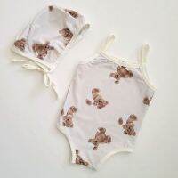 deer jonmi 2022 Summer Newborn Baby Cartoon Printed Swimwear with Swimming Cap Infants Beach Jumpsuits Cute Swimsuits