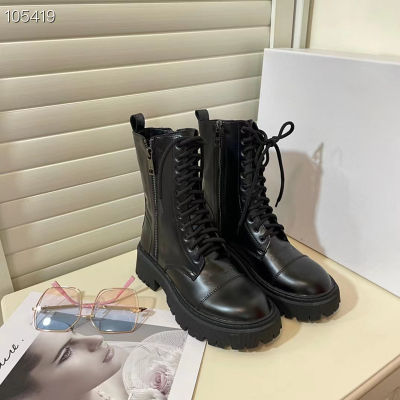 【Original Label】2023 New Shoes Genuine Leather Thick Sole Martin Boots Womens Mid Sleeve Boots Short Boots Womens Soft Leather Womens Shoes Thick Heels