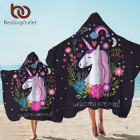 BeddingOutlet Unicorn Hooded Towel Microfiber Bath Towel With Hood for Kids Adult Floral Cartoon Wearable Beach Wrap Blanket