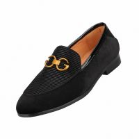 COOL TIRO Black Velvet Stripe leather Double G Buckle Moccasin Mens Slip On Loafers Shoes Formal Prom Wedding Party Shoe