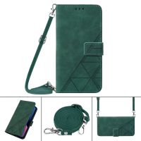 สำหรับ Tecno ป๊อป2F Crossbody 3D กรณีหน้ังกลับมือถือนูน (สีเขียวเข้ม)