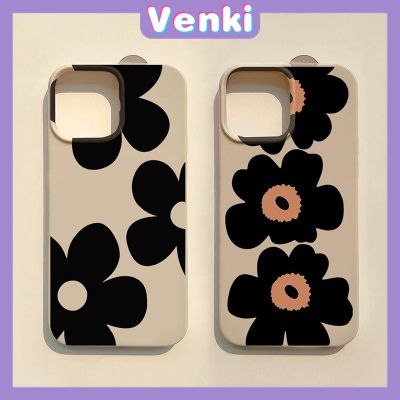 VENKI - Case For iPhone 14 Pro Max Soft TPU Candy Case Big Black Flowers Glossy Khaki Back Cover Camera Protection Shockproof For iPhone 13 12 11 Plus Pro Max 7 Plus X XR