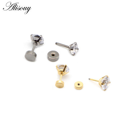 Alisouy 2-8mm Crystal Stud Earrings For Women Girls Stainless Steel Colored Round Rhinestone Earrings Stud Small Earrings 2pcs