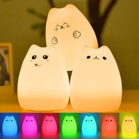 Cute Cat Night Light 7Color Silicone Pat Lights Lovely Cat Bedroom Child Bedside Sleepping Ambient Light Table Lamp Holiday Gift