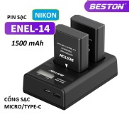Bộ Pin EN-EL14 1500mAh + Sạc Beston Dùng Cho Máy Ảnh Nikon D3100 D3200