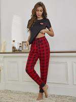 European And American Home Clothes Printed Short Sleeve Plaid NNS14 Trousers Early Autumn Pajamas FemaleTH