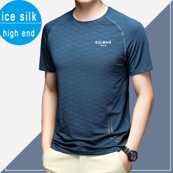 2023 New Ice Silk Men's T Shirt Summer Thin Casual Loose Short