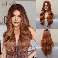 【LZ】۩☇♙  EASIHAIR Red Brown Long Body Wave Synthetic Wigs for Women Middle Part Orange Ginger Color Wigs Cosplay Heat Resistant Wigs