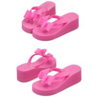 Women High Heel Bowknot Wedges Slippers Flip Flops