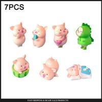 7pcs/set Cartoon Pig Animal Cute Doll Toy Model Statue Figurine Ornament Miniat Home/Car Accessories Decor