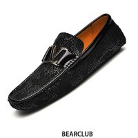 BEARCLUB Men Natural Leather Shoes Casual Loafers Slip-on Business Dress Shoes Comfortable Driving Footwear Zapatos De Hombre