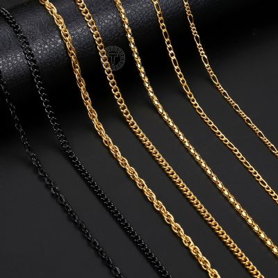 【CW】New 2/3mm Stainless Steel Necklace Choker for Men Women Box Curb Rolo Cable Twisted Rope Black Gold Color Chain Jewelry KNM179