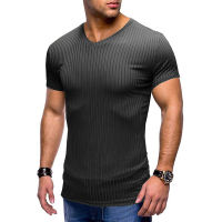 2022 New Men T Shirt V-Neck Short Sleeve Casual Jogging Tops Tees Mens Sportswear Gym Fitness T-shirts Solid Trend Clothing