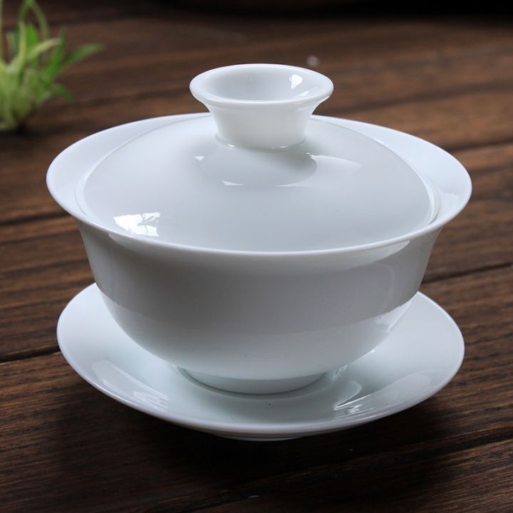 gaiwan-ถ้วยถ้วยจีนจานเครื่องเคลือบสีขาวมีฝาปิดจานรองถ้วยเซรามิกขนส่งเร็วชา-tiguanyin-ขนาด120มล