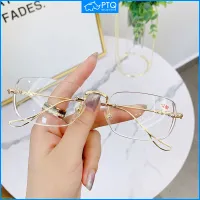 PTQ Anti-Blue Light Myopia Glasses Flat Glass Rimless Cut Edge Eyeglasses Metal Frame High Quality Fashion Trend Eyewear Degree 0~-500