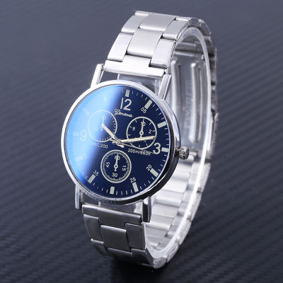 Fashionable casual mens watch new neutral watches Geneva false eye colour blue glass steel band watches men quartz watch