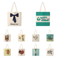 〖Margot decoration〗 Reusable Shopping Bag Cartoon Linen Shoulder Bags Cotton Rope High Capacity Beach Bags Happy Father day Print Handbags DZ1254