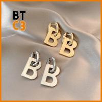 BTC3 ตัวอักษร B ต่างหูรูปหยดน้ำตัวอักษร B ถอดออกได้ โลหะสำหรับตกแต่ง ต่างหูเรียบง่ายสง่างามทันสมัย ที่มีคุณภาพสูง มินิมอล ต่างหูสีทองเงิน สำหรับผู้หญิง