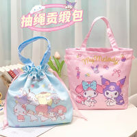 Sanrio Hello กระเป๋าหูรูดกระเป๋าเบนโตะกระเป๋า Kuromi กระเป๋าถือ Drawstring กระเป๋า Melody กล่องอาหารกลางวันกระเป๋ากระเป๋าสำหรับคุณแม่กระเป๋าเก็บของ