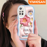 YIWESAN เคสสำหรับ Xiaomi MI POCO M4 Pro 5G Redmi Note 11 5G Note 11S Note 10T 5G เคสน่ารักลายดอกไม้สีชมพู3D กับกระต่ายสีคลื่นขอบกันกระแทกแบบใสนิ่มเคสมือถือกล้องสร้างสรรค์เคสซิลิกาเจลฝาครอบป้องกัน