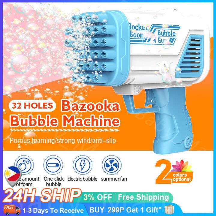 Bubble Gun Machine Toy for Kids 32Hole Rocket Boom Bubble Gun Electric