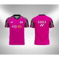 COD DSFDGDFFGHH Size S M L XL XXL Pink / White Dryfit Short Sleeve Korean Badminton 2022 All England Pattern Jersey Shirt for Men Women