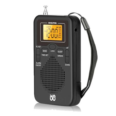 Portable Radio Mini AM FM Weather Radio Pocket Radio LCD Screen Digital Alarm Clock Radio Player