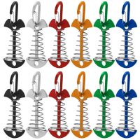 10pcs Spring Fishbone Deck Pegs Tent Stakes Awning Anchor Wind Rope Buckle with Carabiner Deck Fixed Nails Camping Tent Hooks