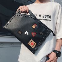 HOT Men Rivets Handbag Male Skull Clutch street fashion leisure shoulder bag luxury leather bag for men Free Shipping