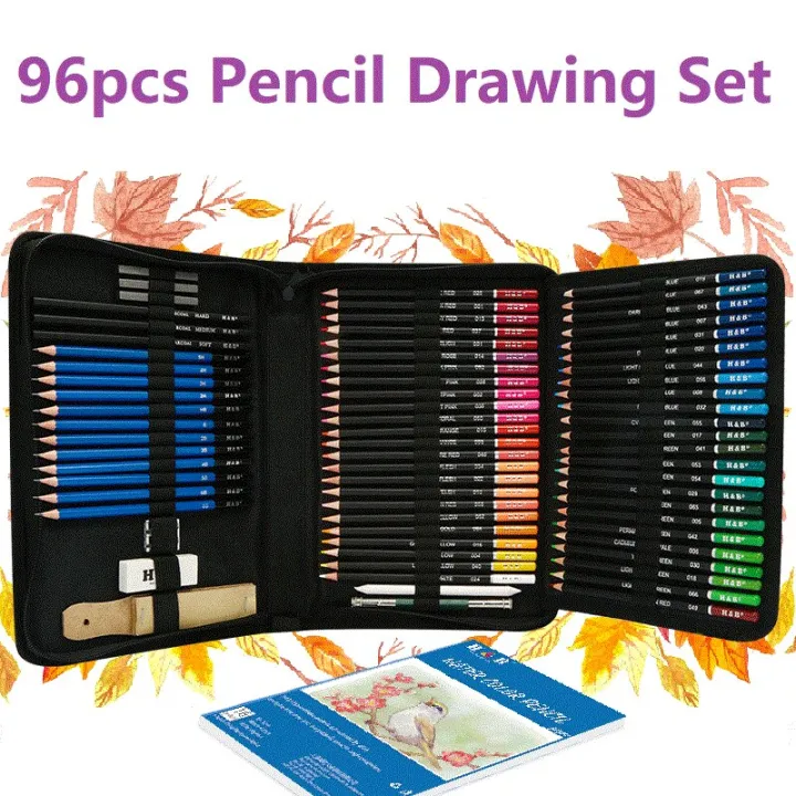 96Pcs Professional Sketch Drawing Pencils Set With Carry Bag Charcoal ...