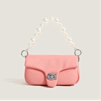 Fashion Pearl Chain Soft PU Leather Bag Womens Shoulder Pink Bag 2021 Trend Lock Purses and Handbags Ladies Hand Bags Totes