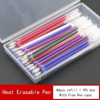 40 Pcs Heat Erasable Pens High Temperature Fade Fabric Marker Refill with Storage Box Fabric Craft Tailor Marker Pen