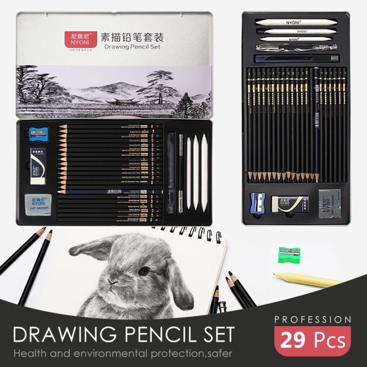 29pcs/set Sketch Pencil Set Professional Sketching Drawing Kit Wood Pencil  Pencil Bags for Painter School Students Art Supplies